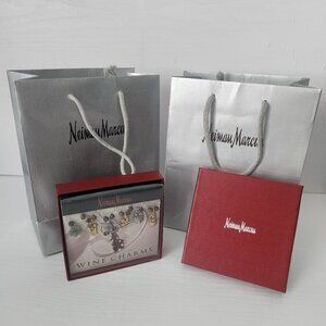 Neiman Marcus Croc embossed shopping bags silver 9"x7"x4" and NIB Wine Charms